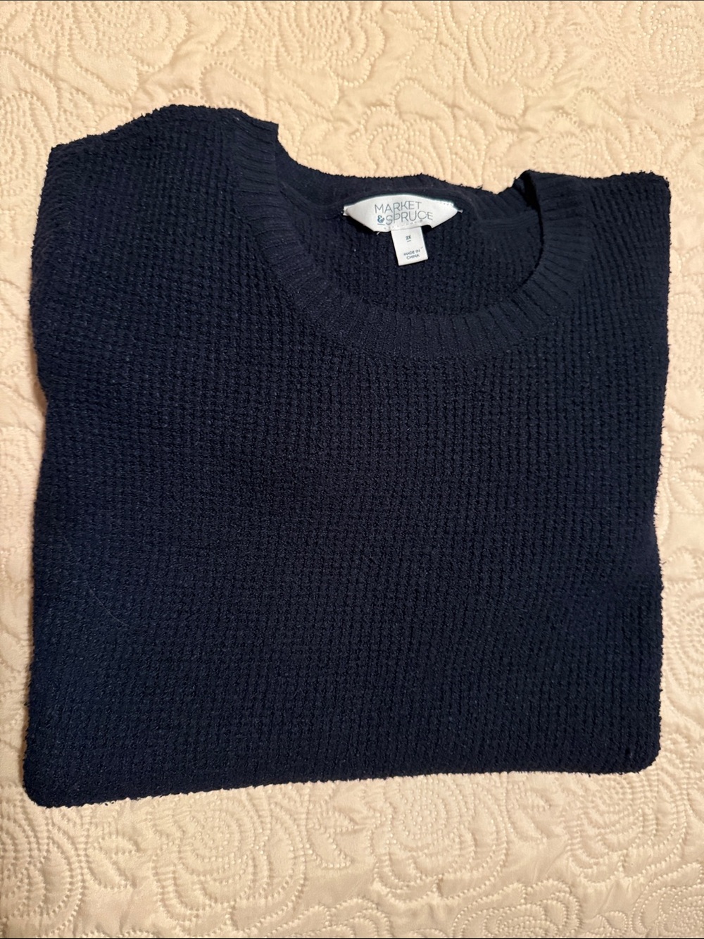Market & Spruce Women's Navy Crewneck Waffle Knit Sweater